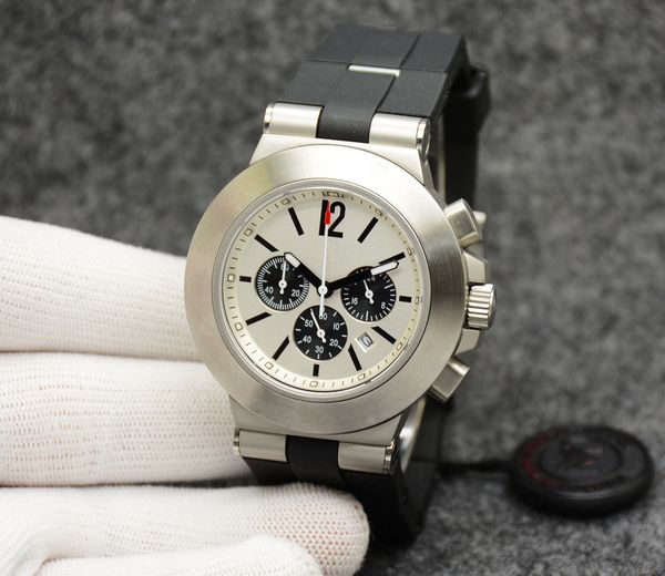 quartz chronograph sapphire glass silver dial 44m mens watch rubberclad logo letter bezel luminous steve aoki dial rubber, Slivery;brown